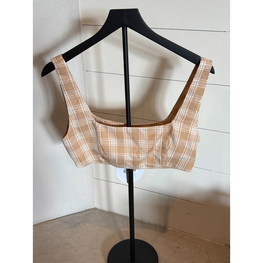 NWT Princess Polly Beige‎ & White Plaid Cropped Tank Top – Size 8